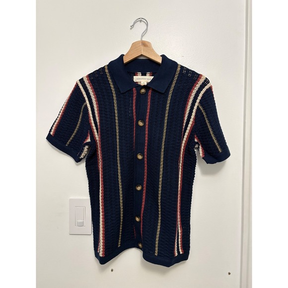 NWT Men's Aeropostale Striped Open-Knit Sweater Shirt – Hazy Indigo – XS - Picture 2 of 5